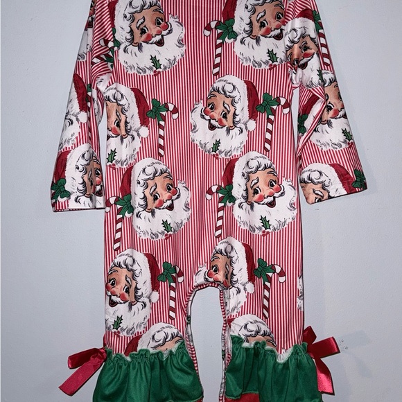 Vintage print Santa Christmas Ruffle Romper 18–24M - Picture 2 of 5